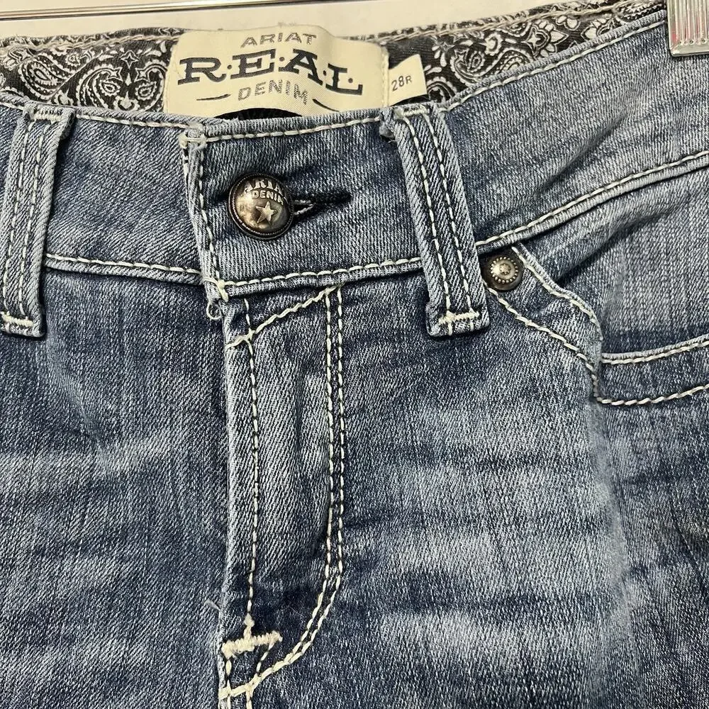 Ariat Real Denim Jeans Womens 28x32 Blue Low Rise Western Cowgirl Rodeo